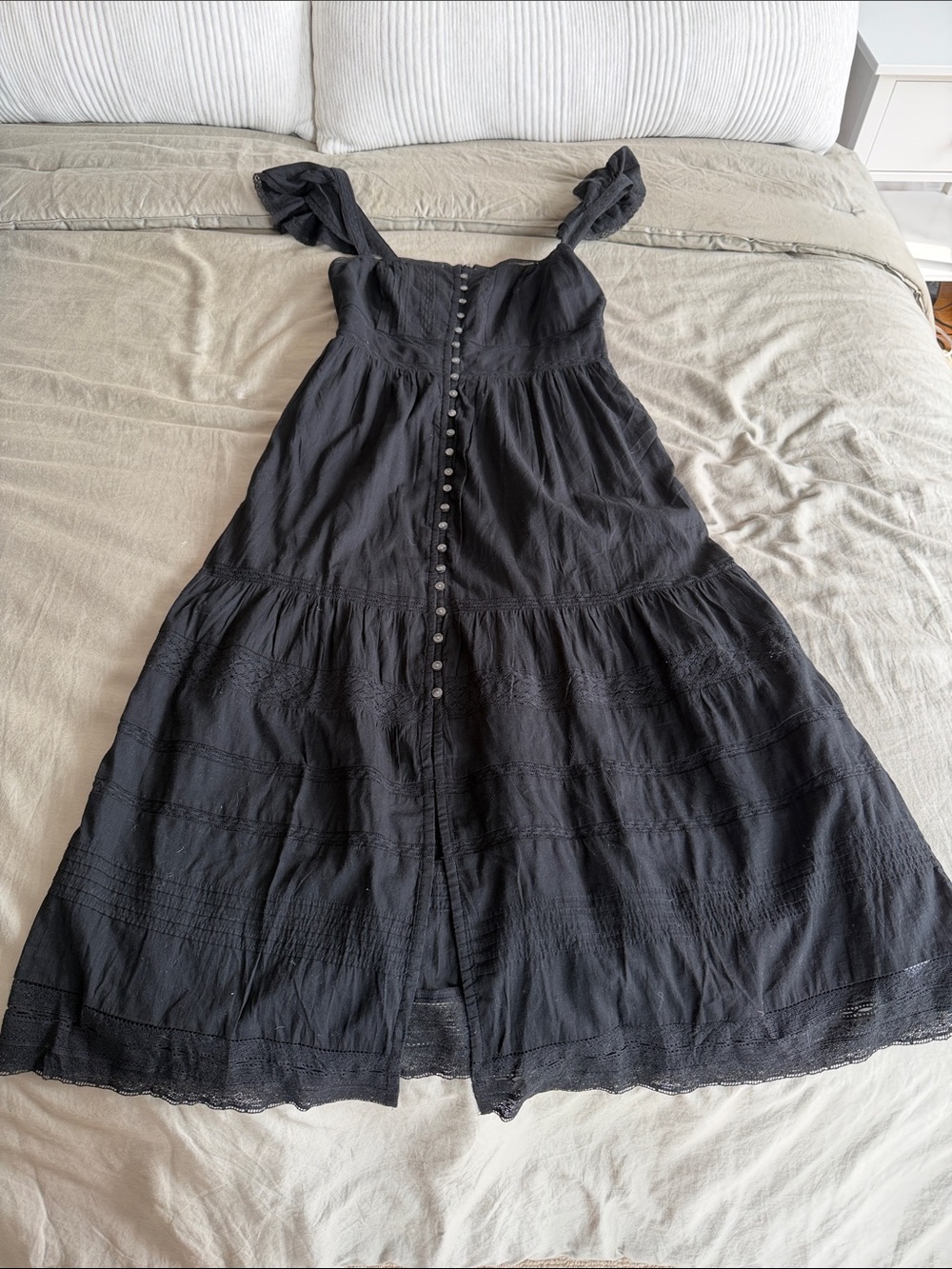 GAP Black Button-Front Maxi Sundress with Ruffle Straps
